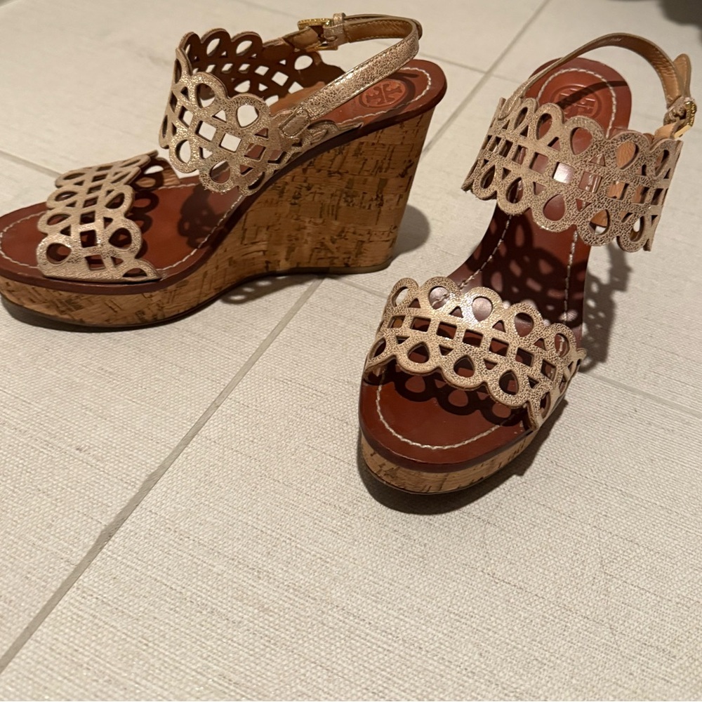 Tory Burch Gold Wedge Sandals